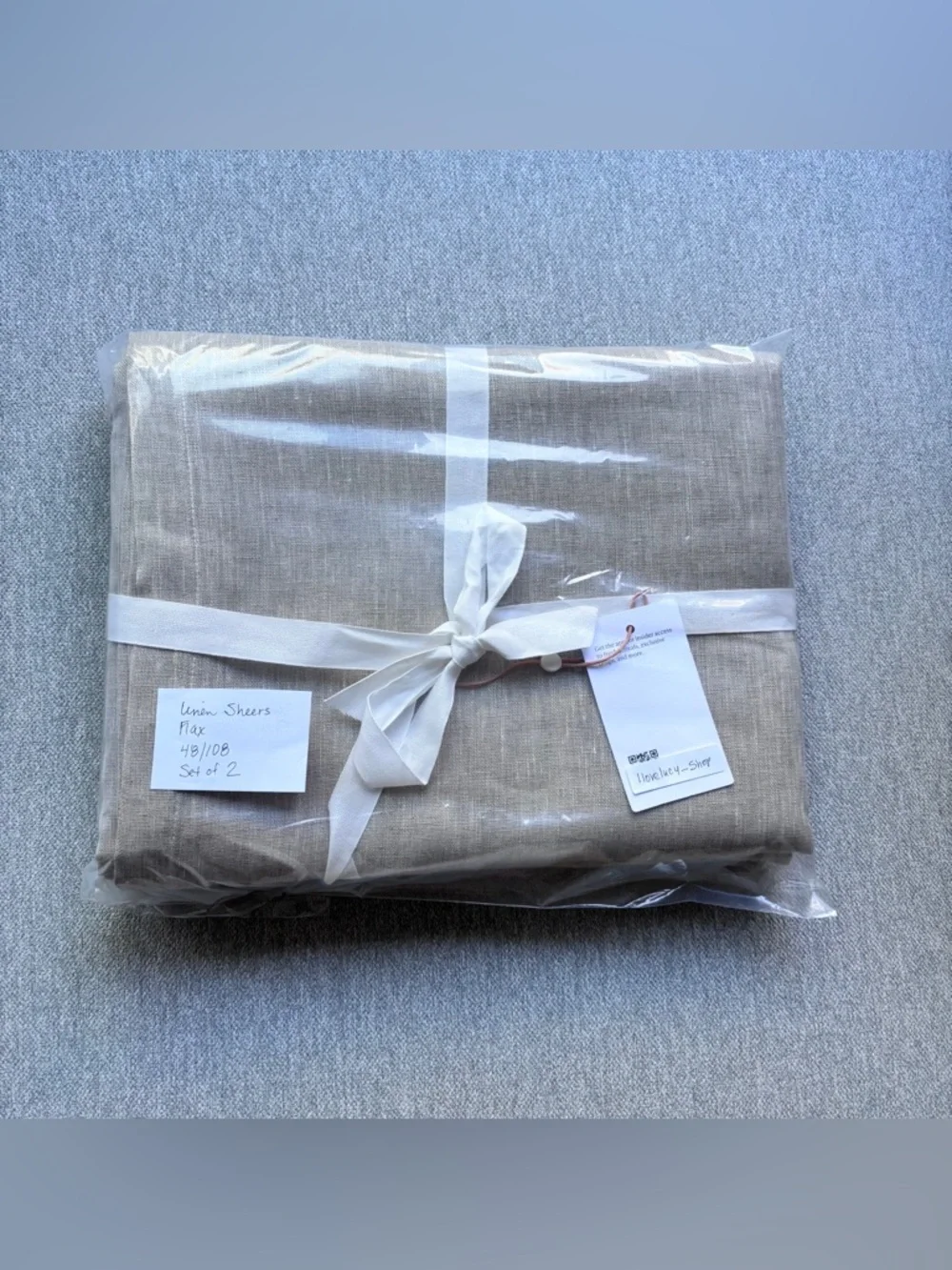 Quince European Linen Sheer Curtain Panels Flax 48x108 Set of 2 NWT